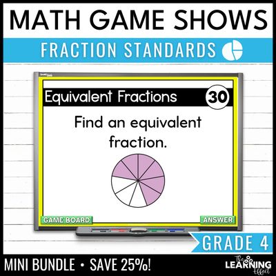4th grade math fraction game shows | test prep review activities bundle