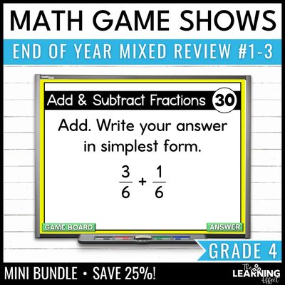 4th grade math spiral review #1-3 game shows | end of year test prep activities