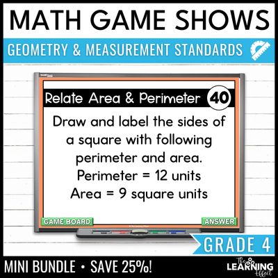 4th grade math geometry and measurement game shows | test prep review activities