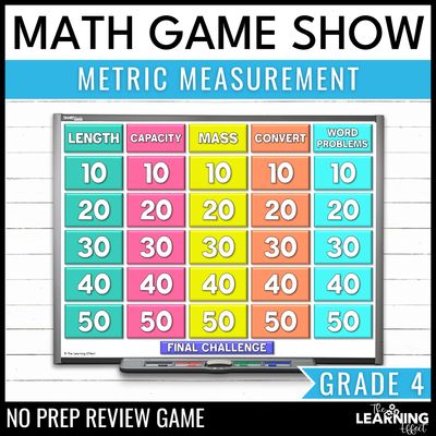 Metric system measurement game show | 4th grade math review test prep activity