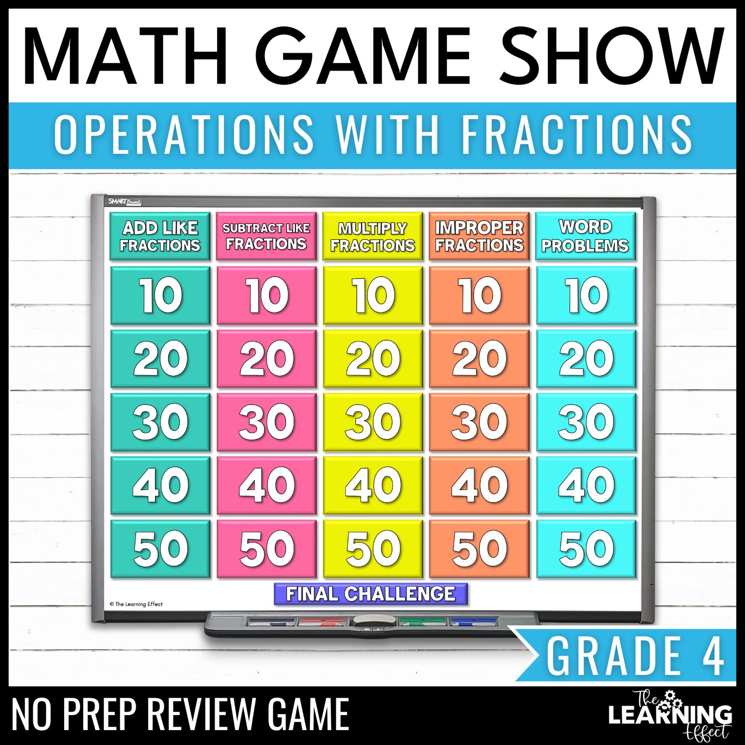 Operations with fractions game show | 4th grade math review test prep activity