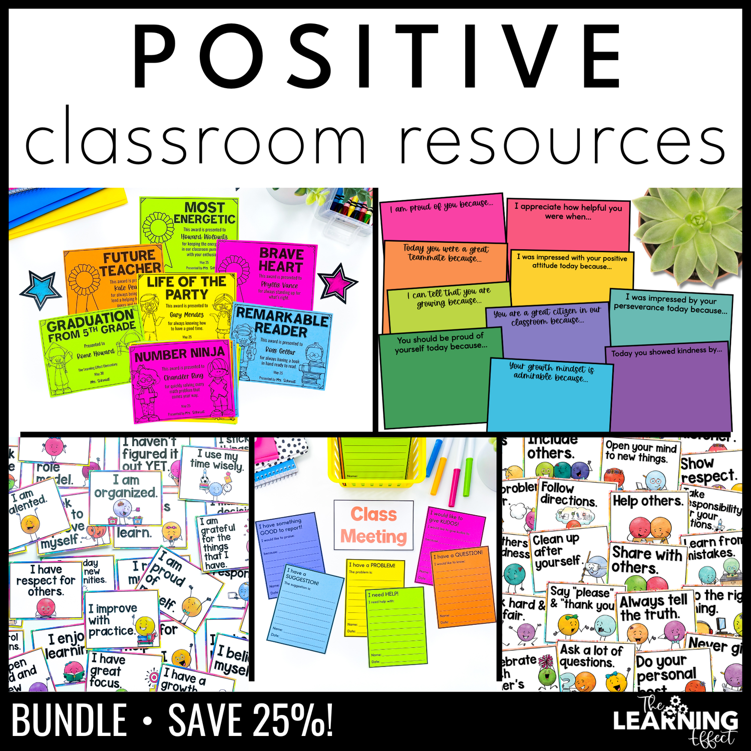Positive Classroom Bundle | Affirmations Posters Student Awards Notes Rules Positive classroom bundle | affirmations posters student awards notes rules