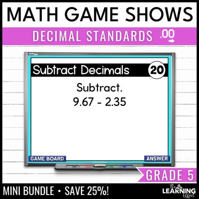 5th grade math decimals game shows | test prep review activities bundle
