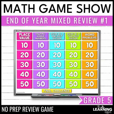 5th grade math spiral review #1 game show | end of year test prep activity