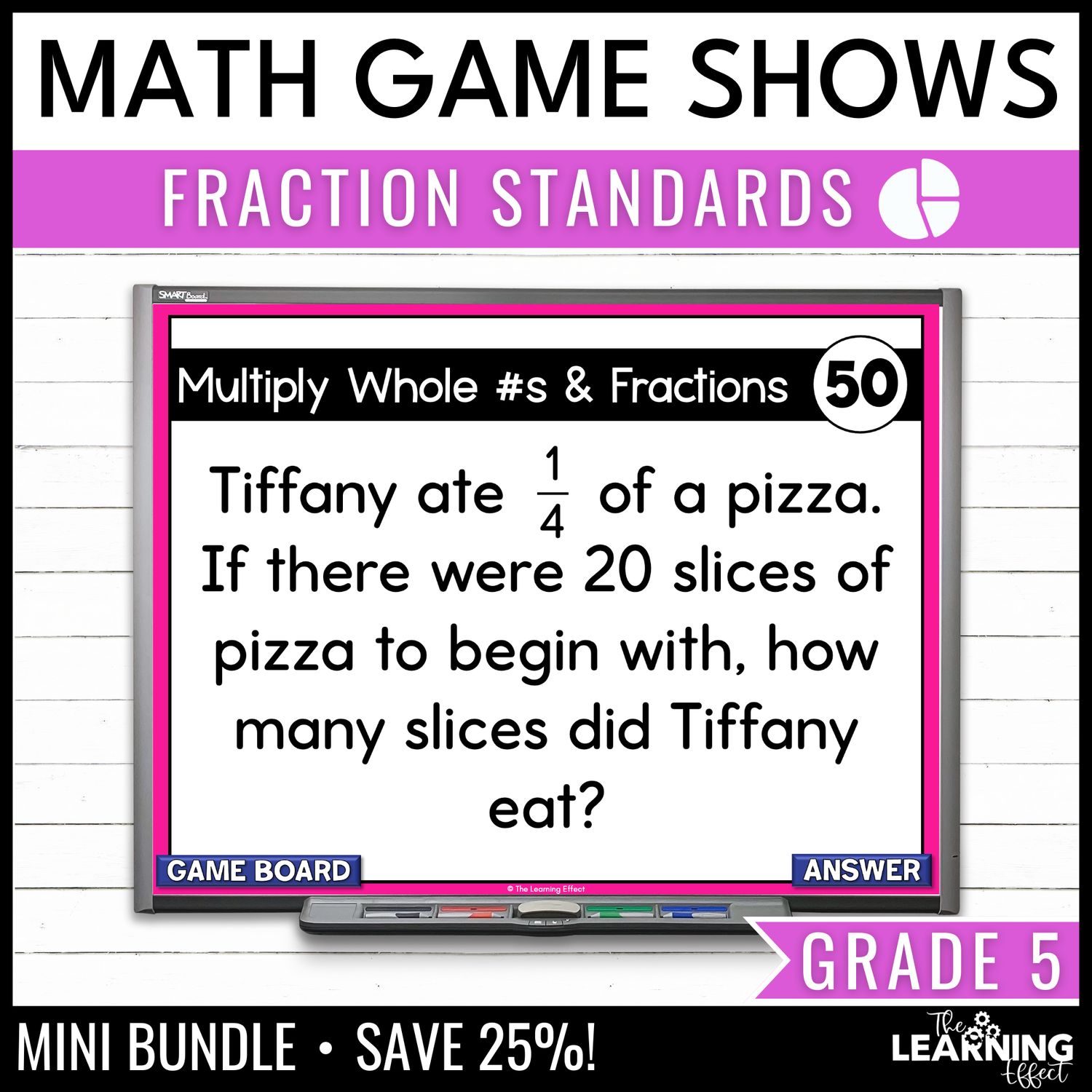 5th grade math fractions game shows | test prep review activities bundle