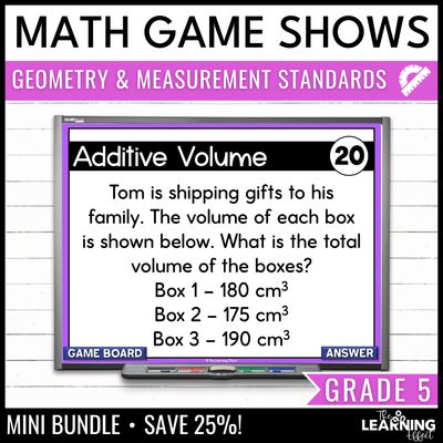 5th grade math geometry and measurement game shows | test prep review activities