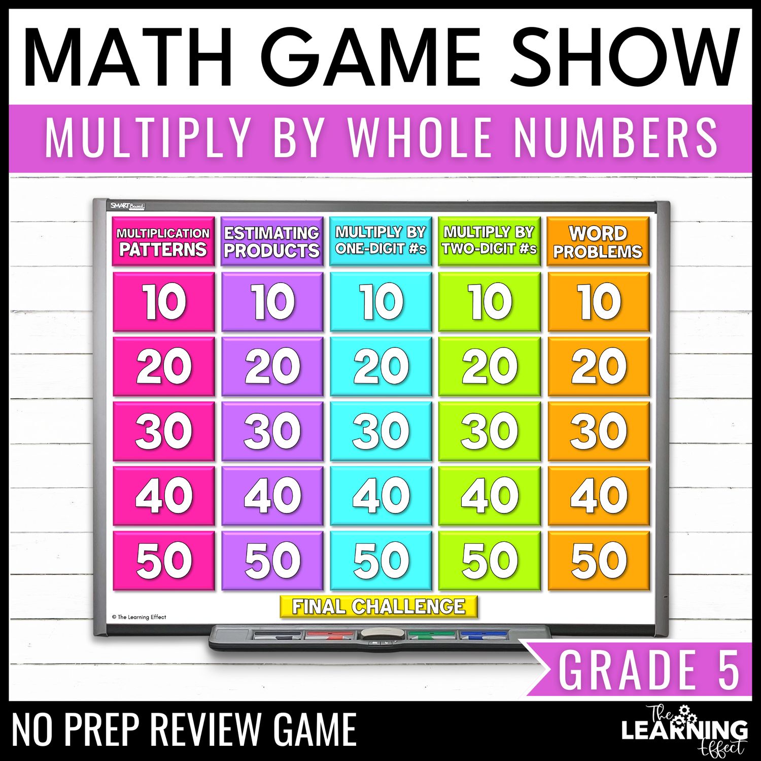Multiply by whole numbers game show | 5th grade math multiplication activity