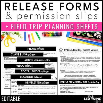 Student release forms | field trip permission slips | back to school | editable