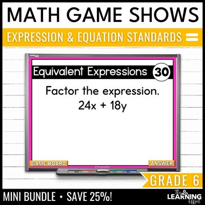 6th grade math expression and equation game shows | test prep review activities