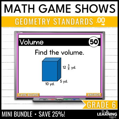 6th grade math geometry game shows | test prep review activities bundle