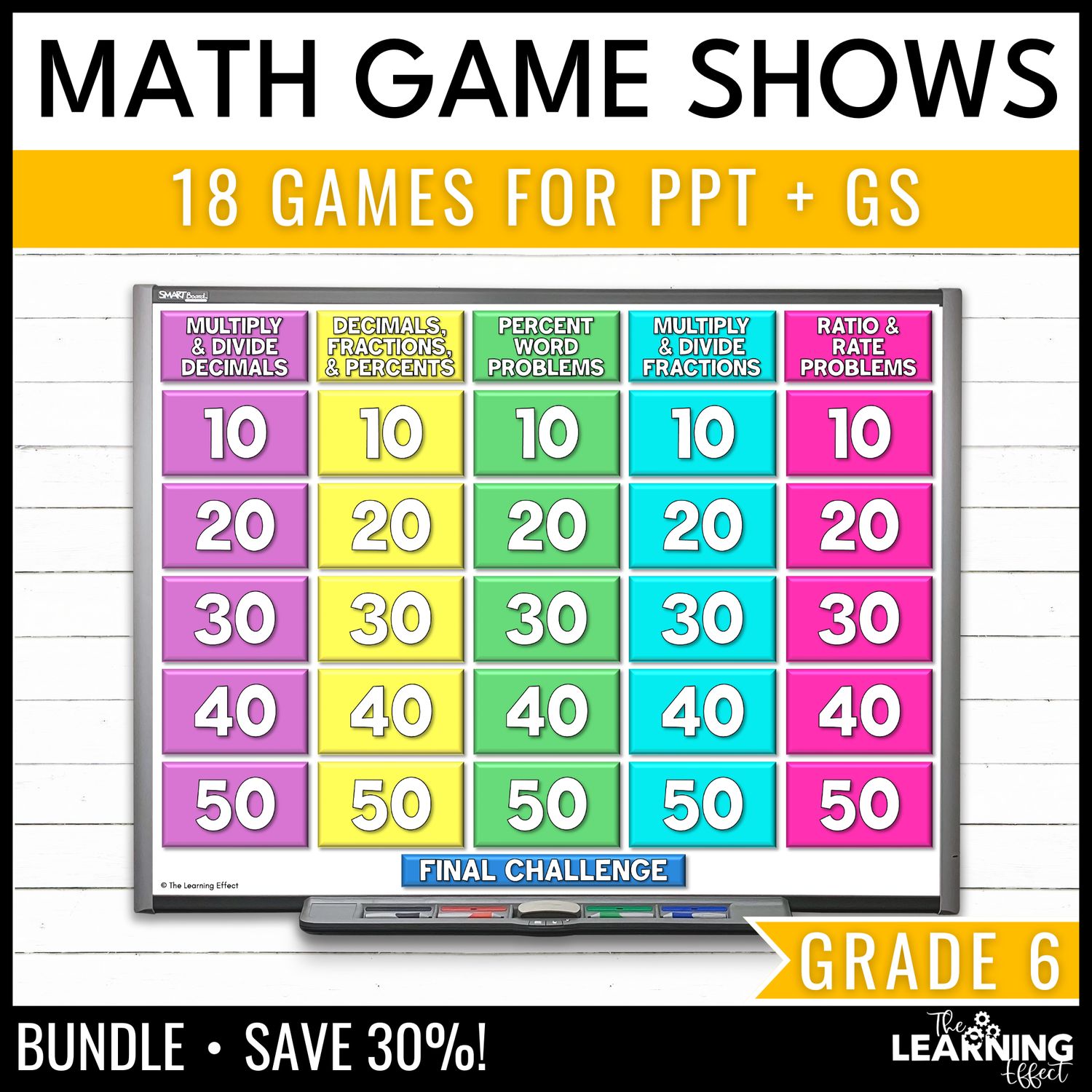 6th grade math game show bundle | all standards test prep review activities