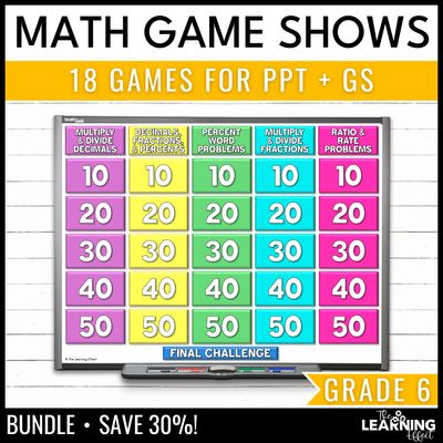 6th grade math game show bundle | all standards test prep review activities