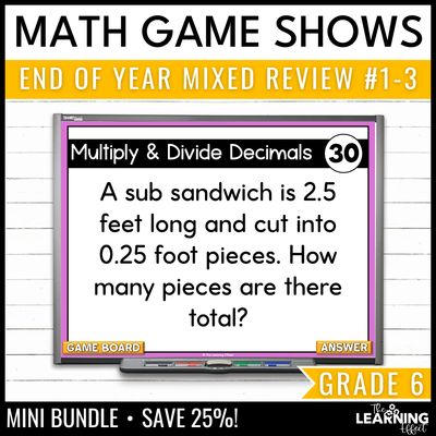 6th grade math spiral review #1-3 game shows | end of year test prep activities