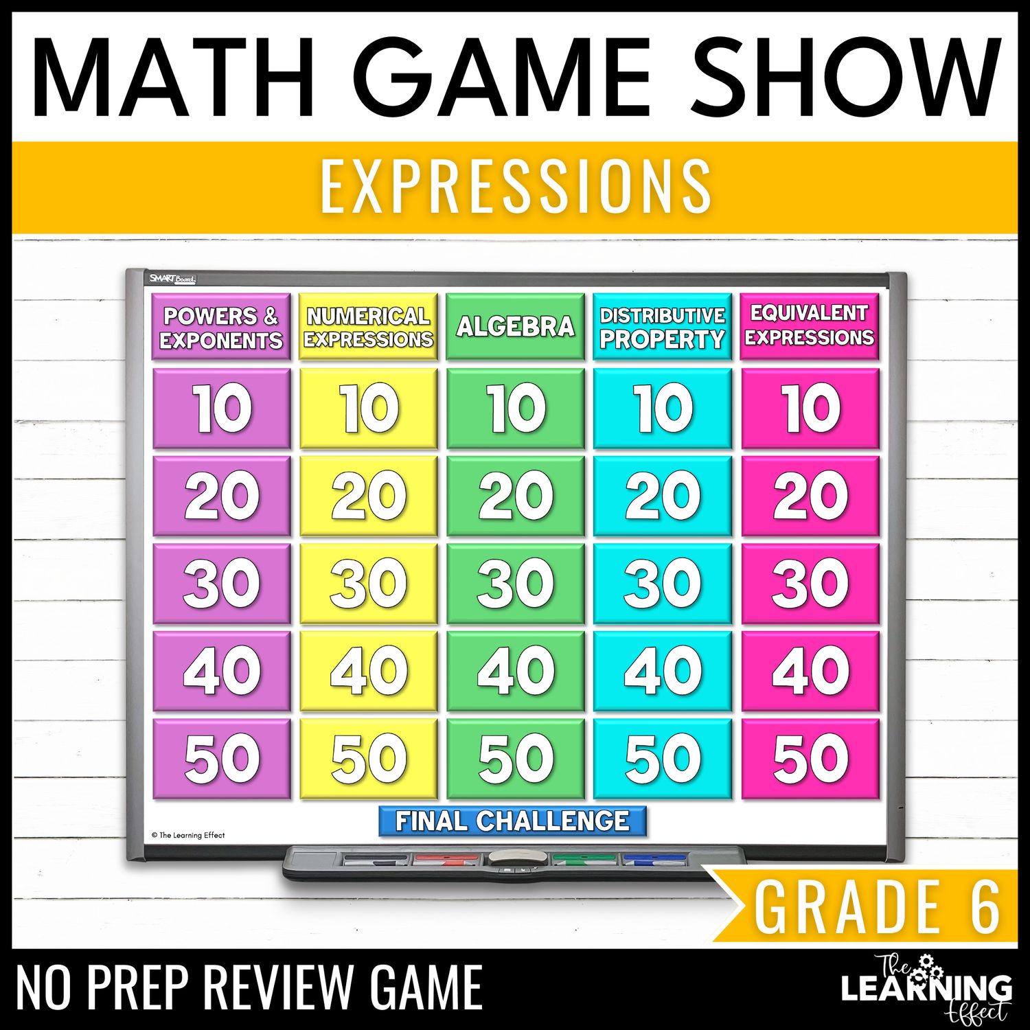 Expressions game show | 6th grade math review test prep activity