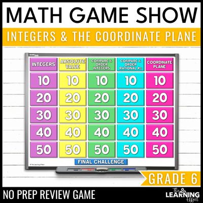Integers & the coordinate plane game show | 6th grade math test prep activity