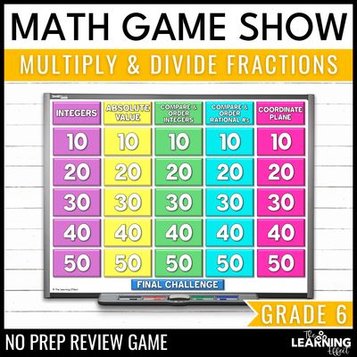 Multiplying & dividing fractions game show | 6th grade math review activity