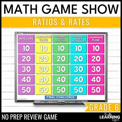 Ratios and rates game show | 6th grade math review test prep activity