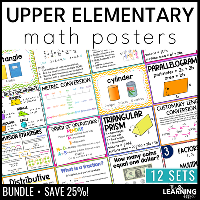 Upper elementary math posters bundle | anchor charts for 3rd 4th 5th grade