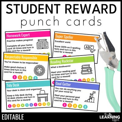 Behavior punch cards | editable student reward for classroom management
