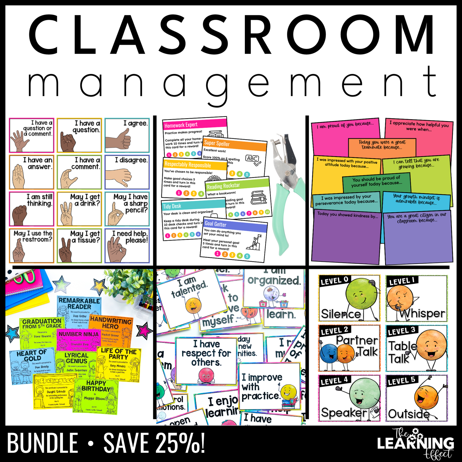 Classroom and behavior management bundle | posters punch cards notes awards