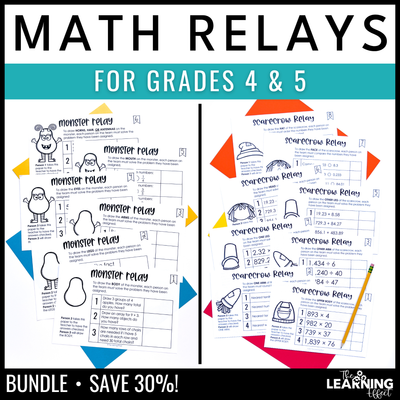 Math review relay games bundle for 4th & 5th | no prep whole class activities