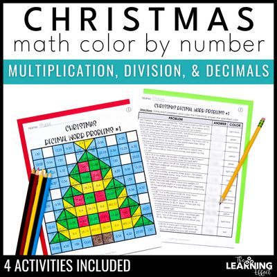 Christmas math activities mystery picture worksheets | color by number