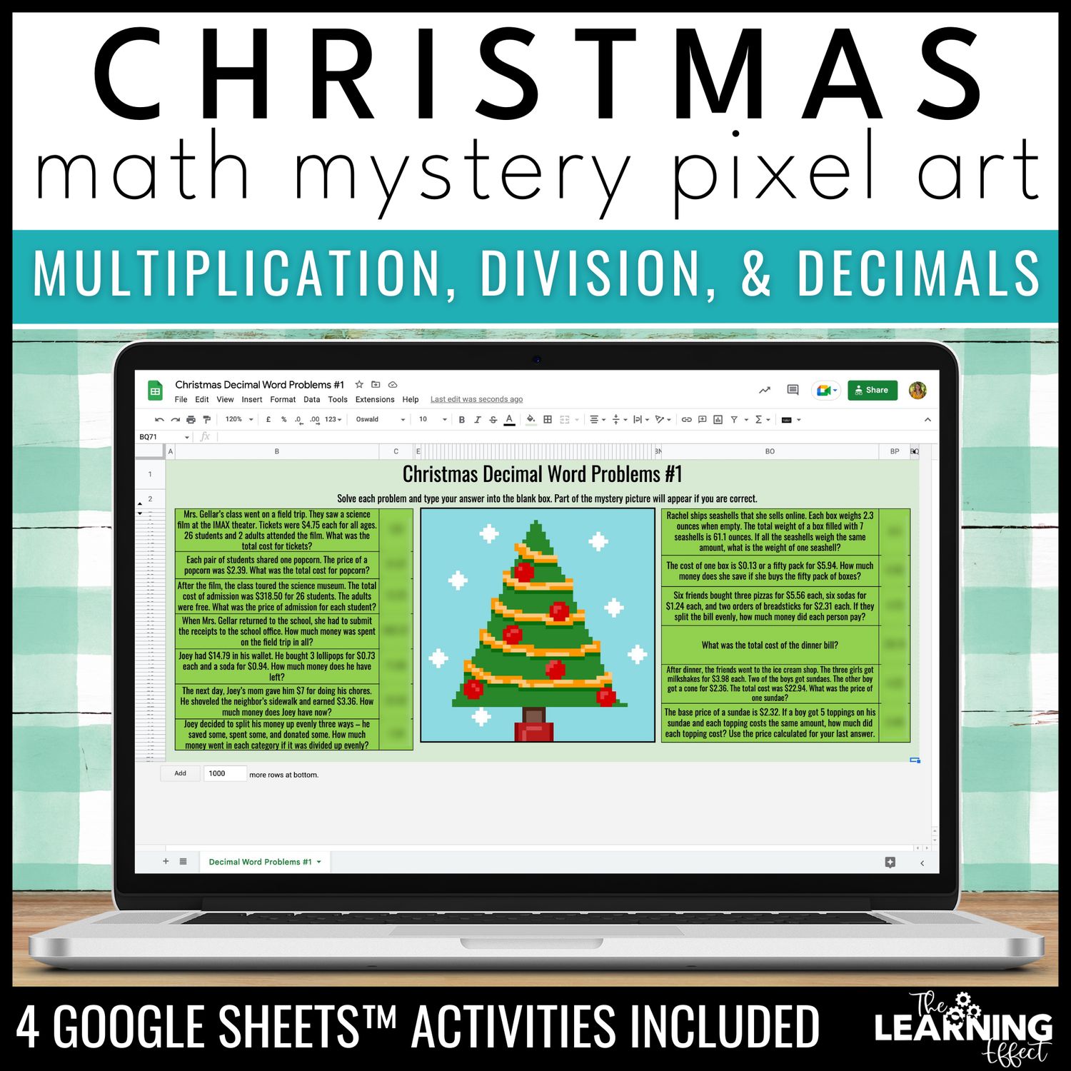Christmas math activities digital pixel art | multiplication division decimals