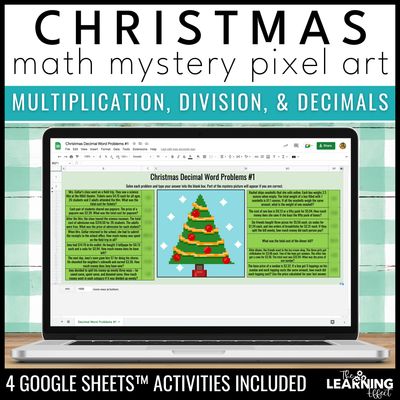 Christmas math activities digital pixel art | multiplication division decimals