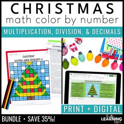 Christmas math activities mystery picture & pixel art bundle | color by number