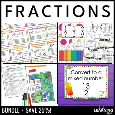 Fractions bundle | math posters anchor charts games word wall activities