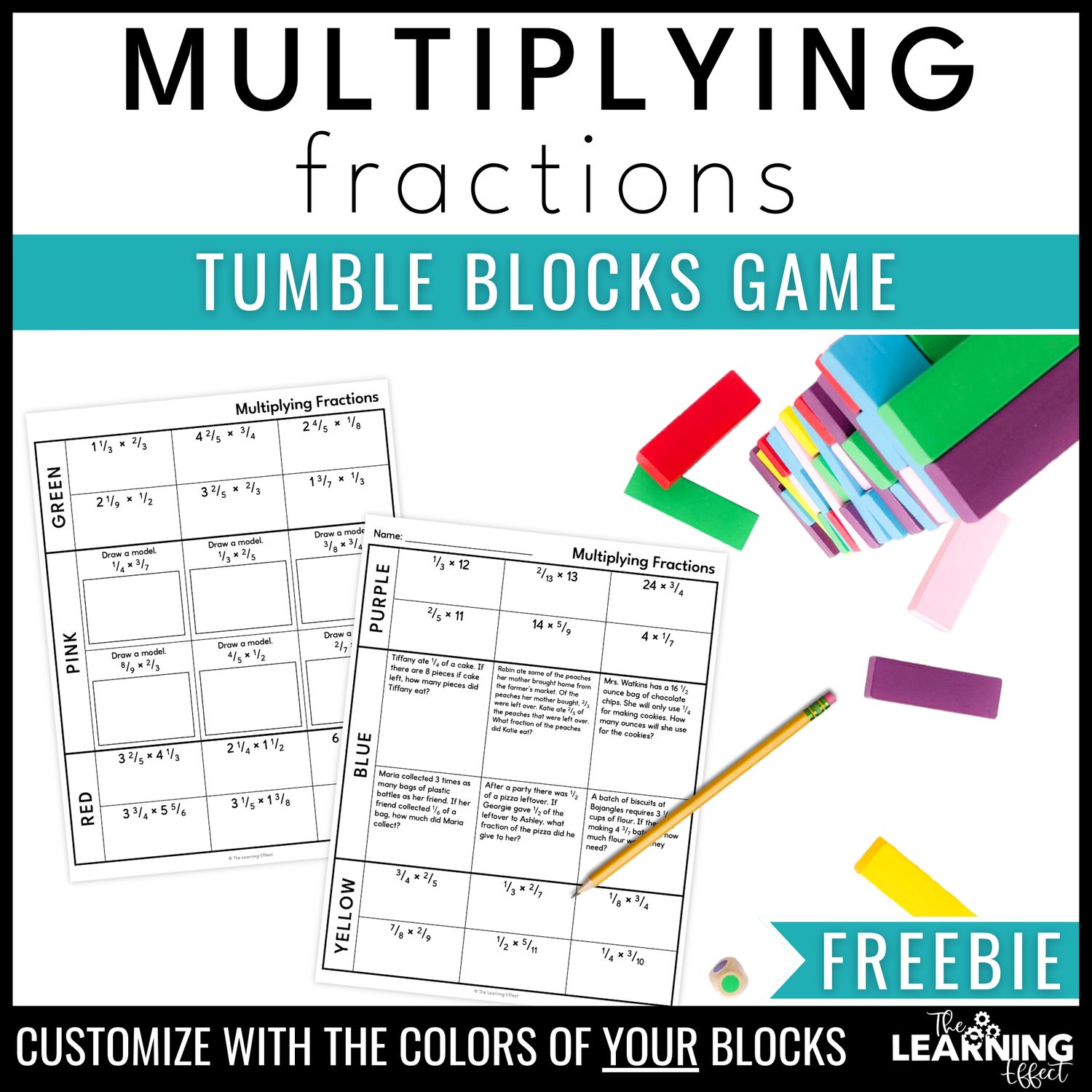 Multiplying fractions game | free tumble blocks math review worksheets activity