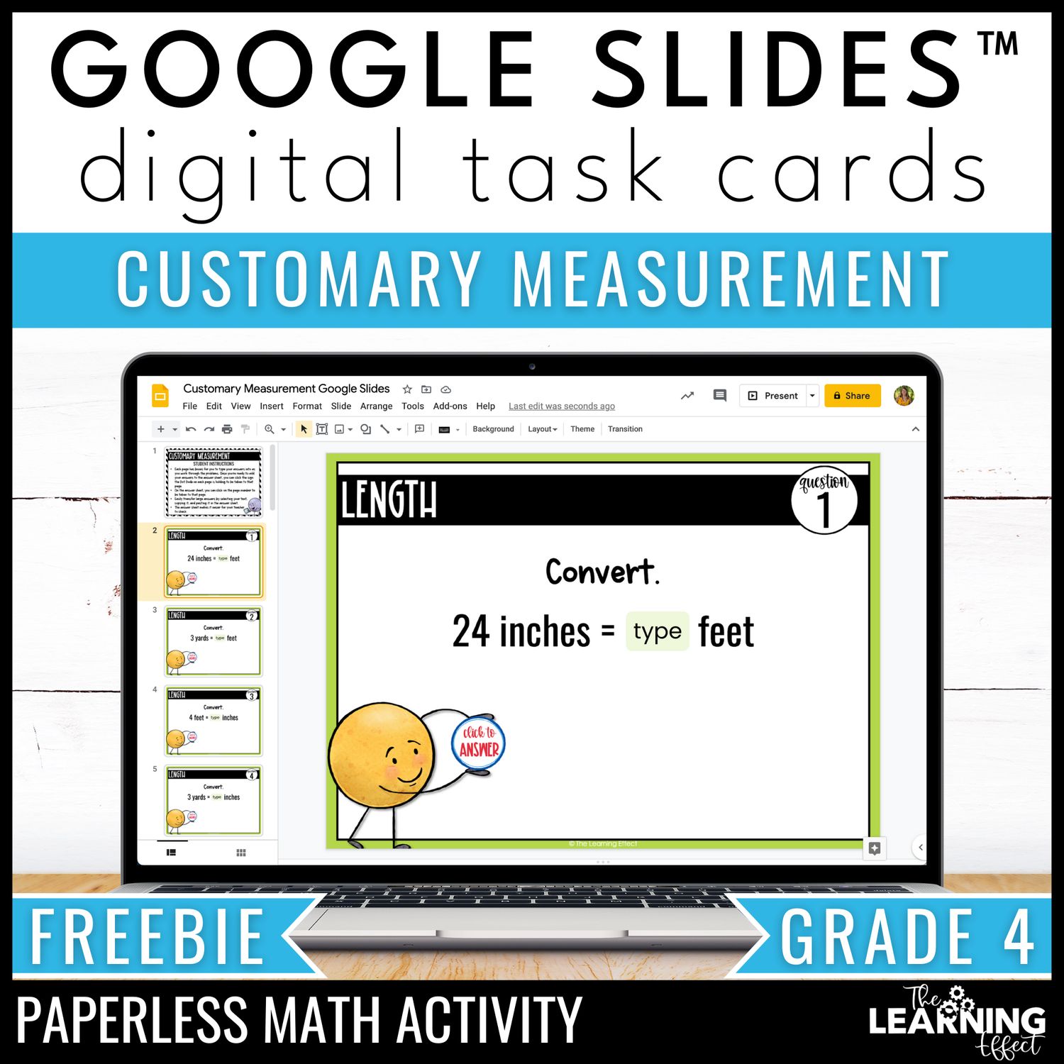Customary measurement google slides | 4th grade digital task cards activity free