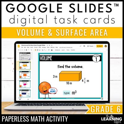 Volume & surface area google slides | 6th grade digital task cards activity