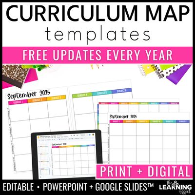 Curriculum map & pacing guide templates | editable school year planning calendar