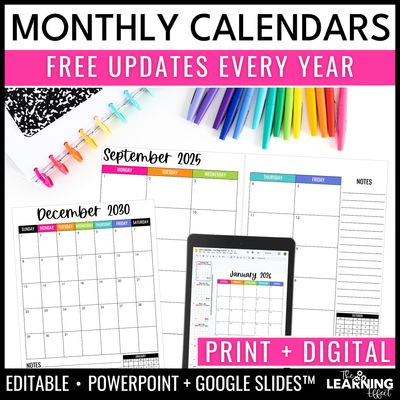 Editable monthly calendar templates 2025 - 2030 | printable & digital