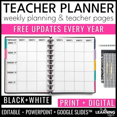 Editable weekly lesson plan templates 2025 | teacher planner black & white