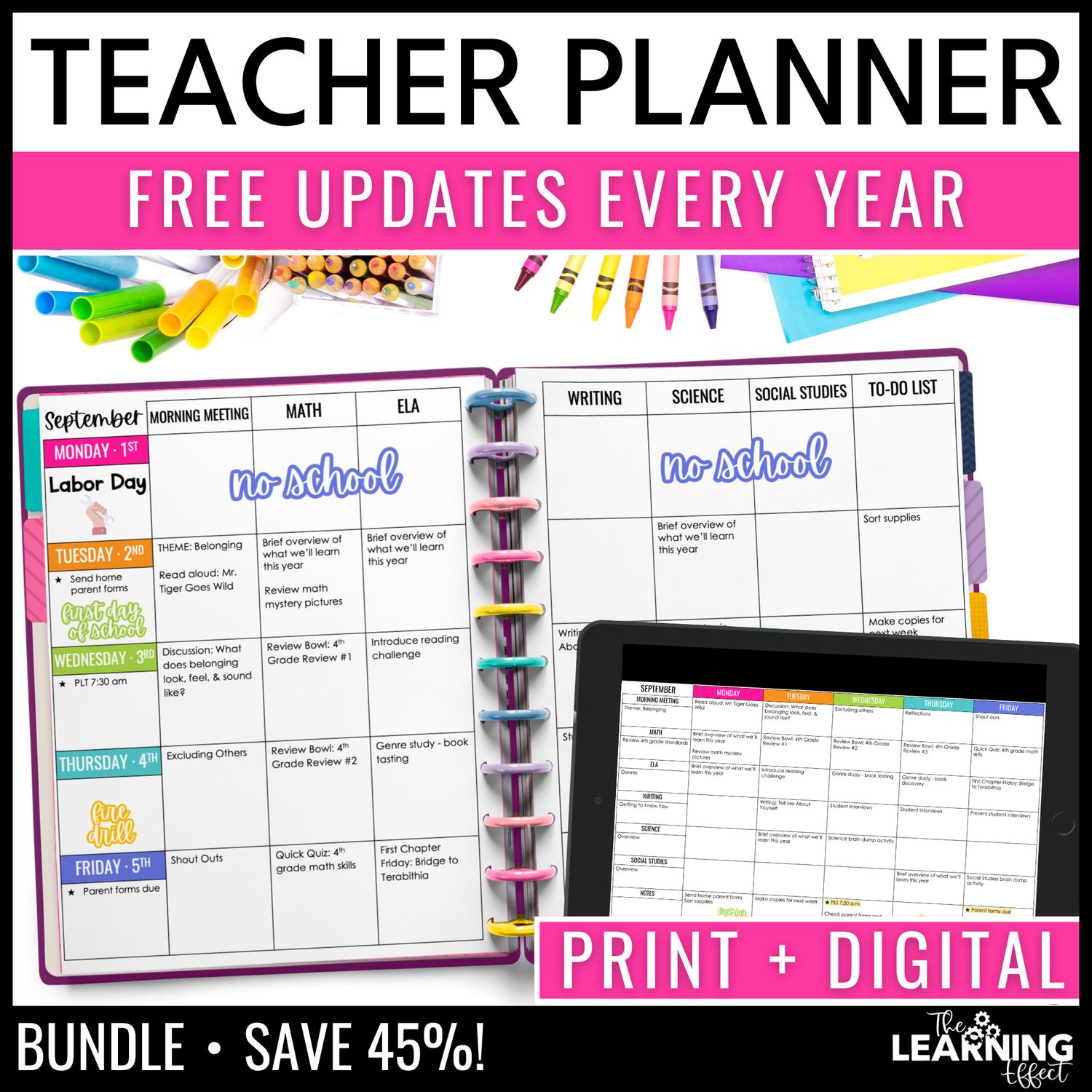 Editable teacher lesson planner binder 2025 printable and digital bundle