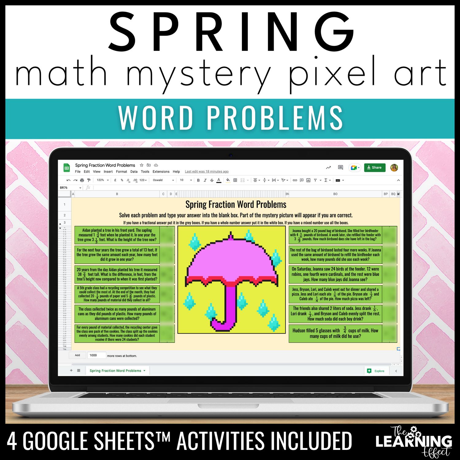 Spring math activities digital pixel art | multiplication division word problems