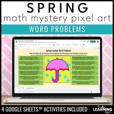 Spring math activities digital pixel art | multiplication division word problems