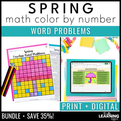 Spring activities mystery picture & pixel art | color by number word problems