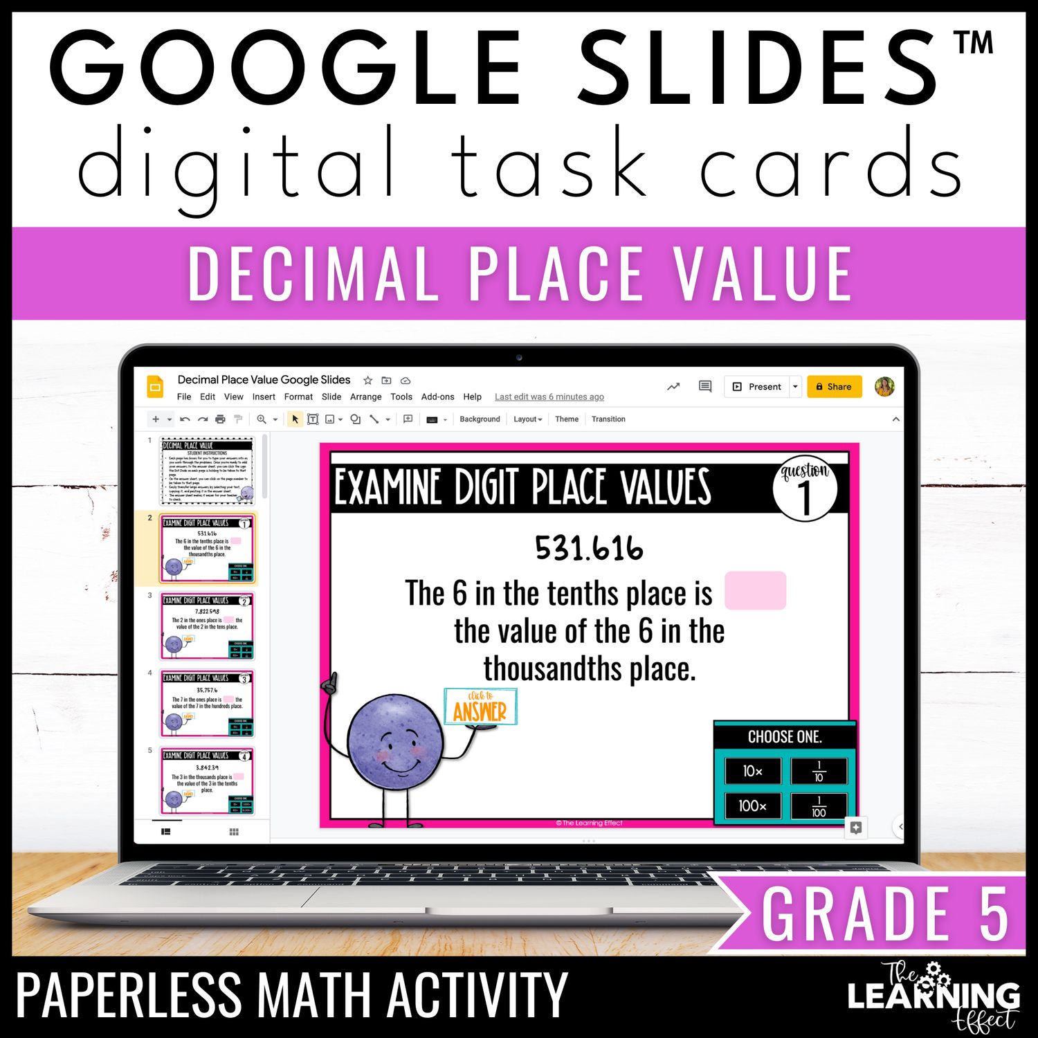 Decimal place value google slides | 5th grade digital task cards math activity