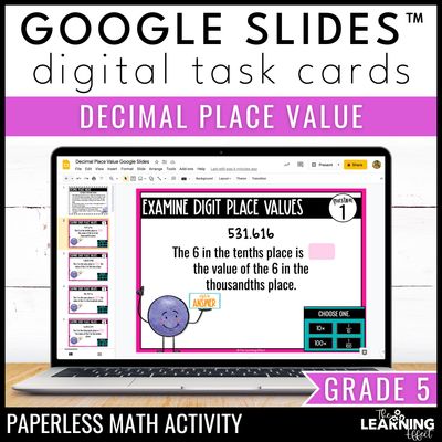 Decimal place value google slides | 5th grade digital task cards math activity