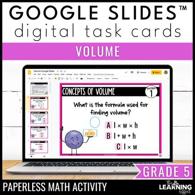 Volume google slides | 5th grade digital task cards math review activity