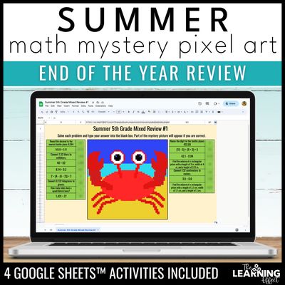 End of the year math activities digital pixel art | review 5th & 6th grade