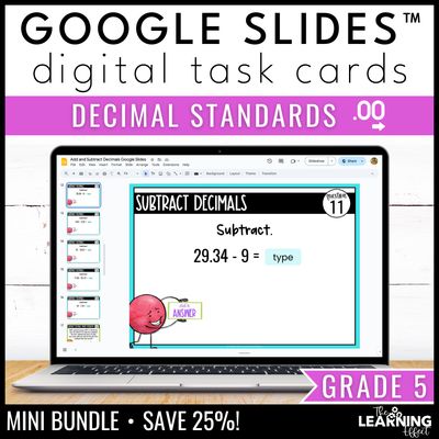 5th grade math decimals google slides | digital task card activities bundle