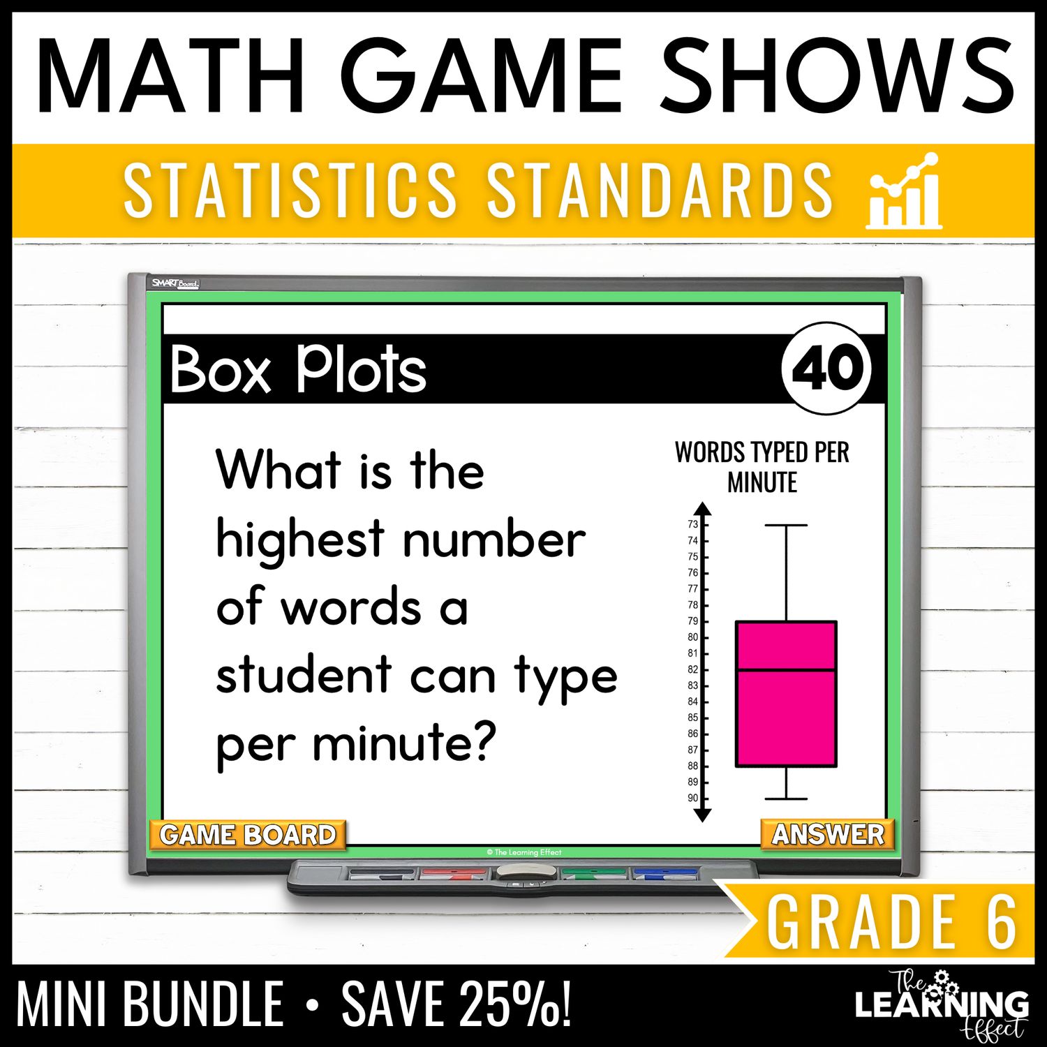 6th grade math data & statistics game shows | test prep review activities bundle