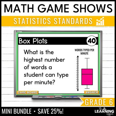 6th grade math data & statistics game shows | test prep review activities bundle