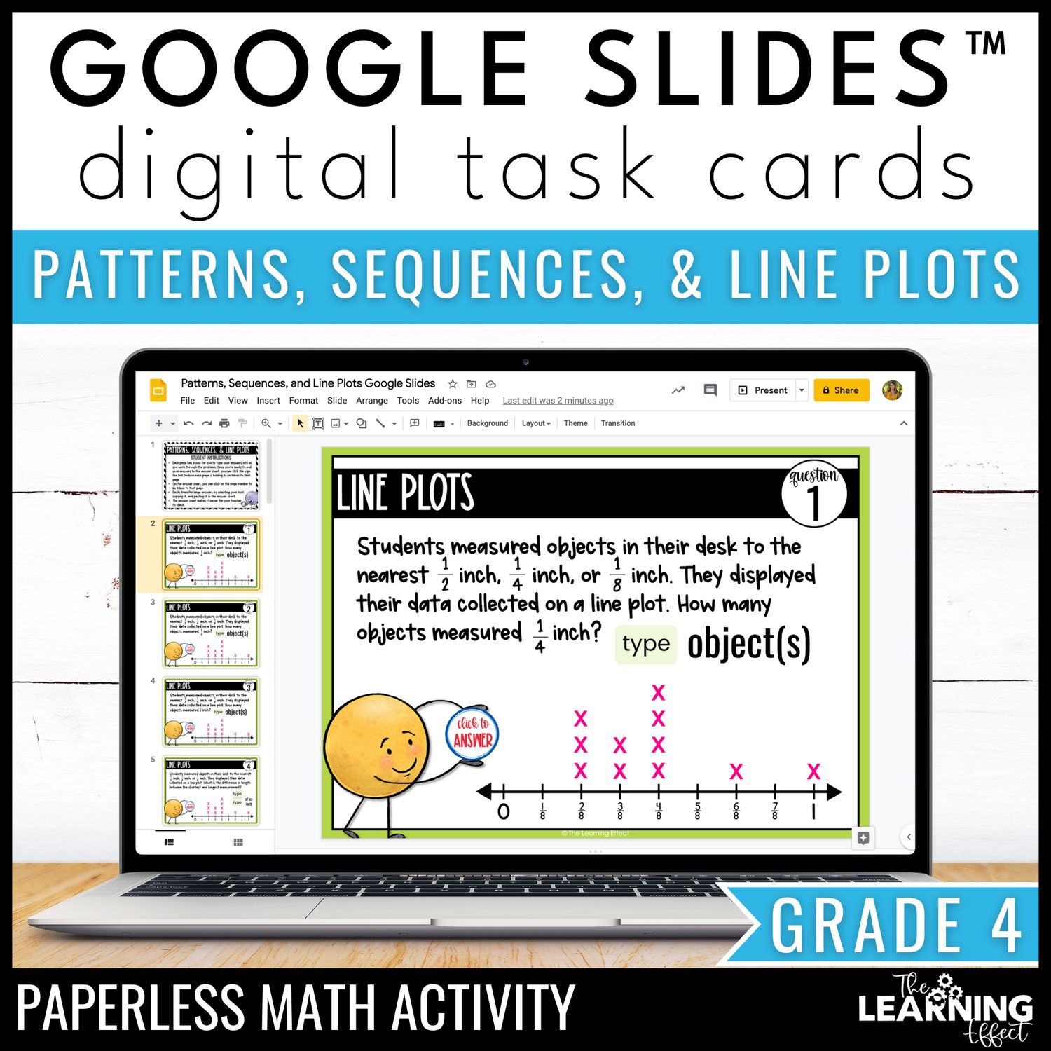 Patterns, sequences, & line plots google slides | 4th grade digital task cards activity