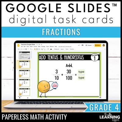 Fractions google slides | 4th grade math digital task cards activity