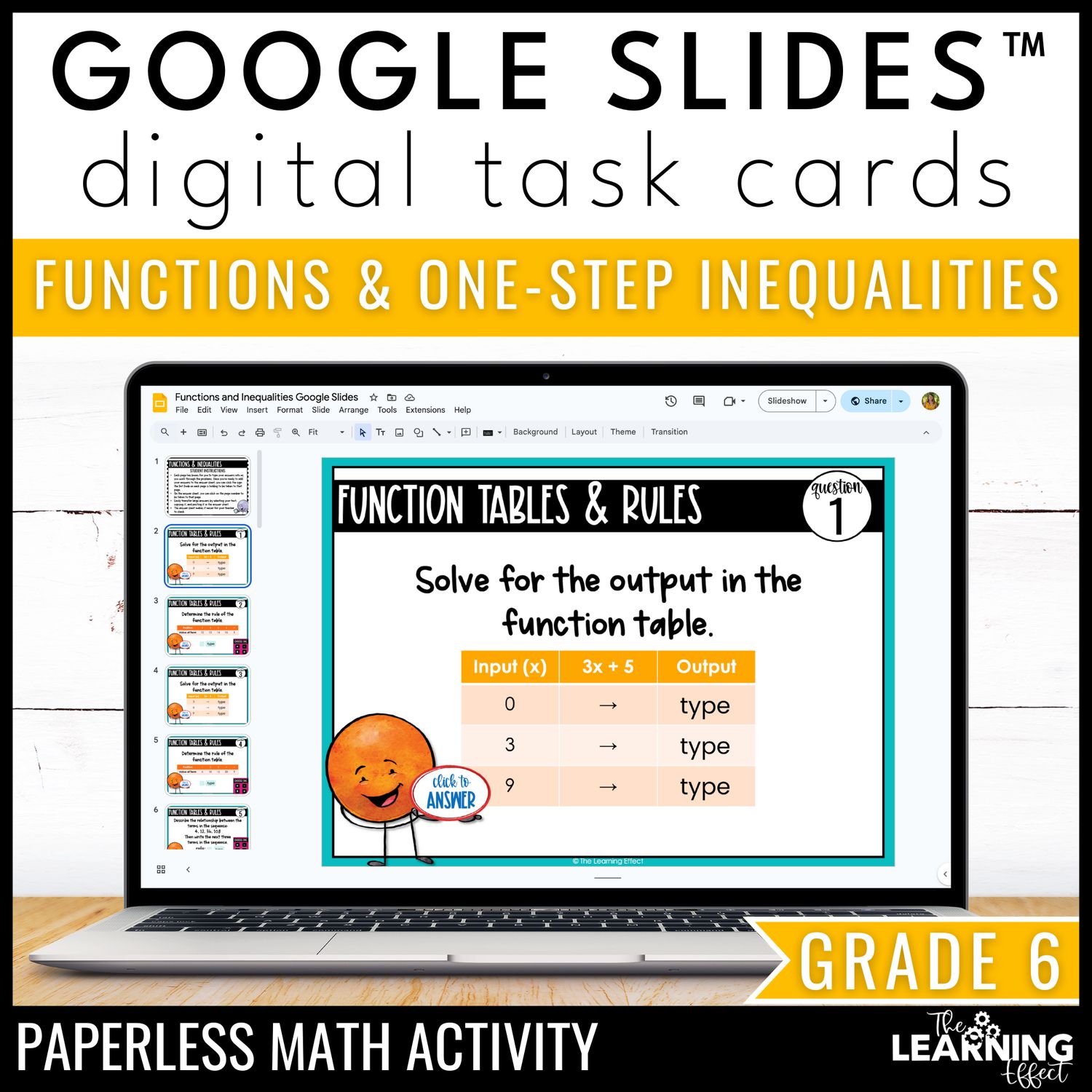 Functions & one step inequalities google slides | 6th grade digital task cards